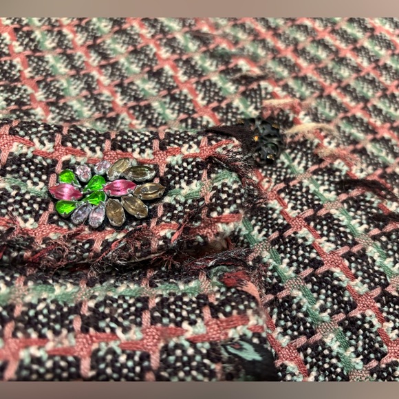 ELIE TAHARI tweed EMBELLISHED blazer sport coat jacket BEADED boho luxury LARGE - Picture 11 of 16